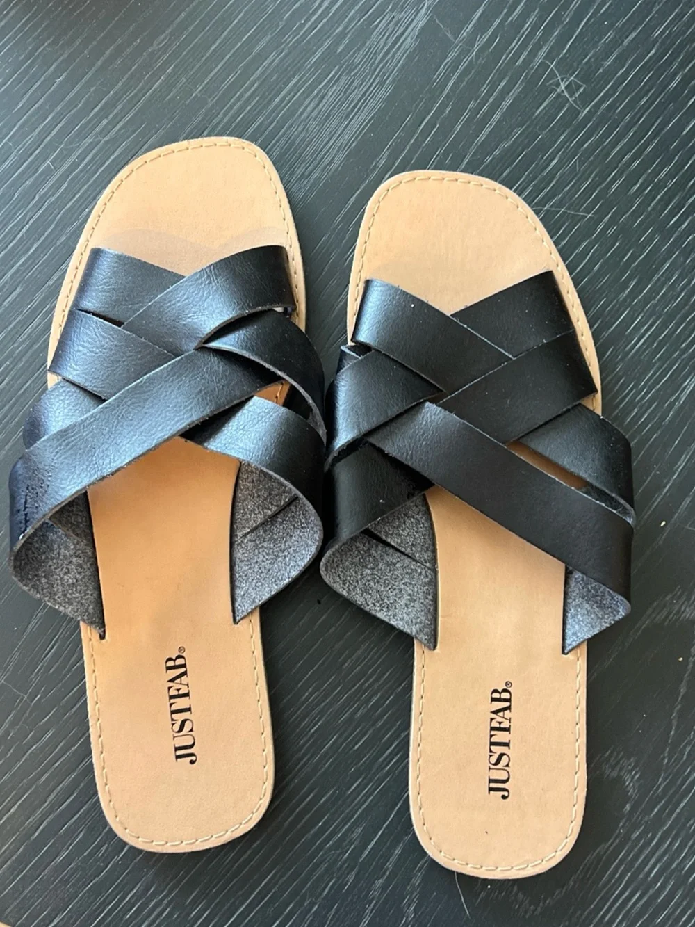 JUSTFAB Black Crisscross Slide Sandals for Women black size 8.5 NWOT